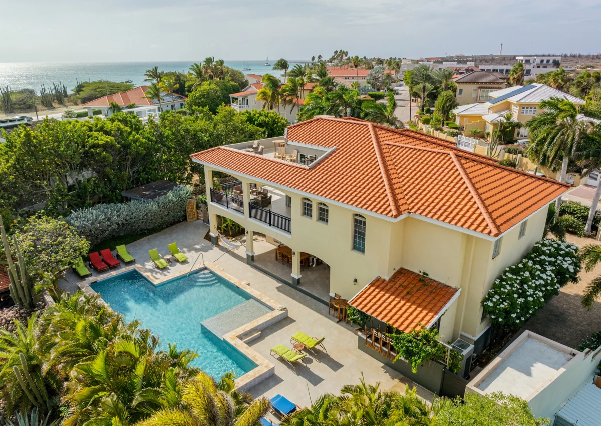 The finished Malmok 532 E residence with a private pool and established tropical gardens